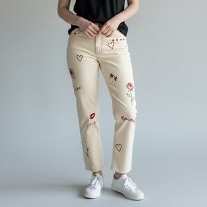 Driftwood Love Notes Heart Embroidered Jeans | NWT | Size 26
